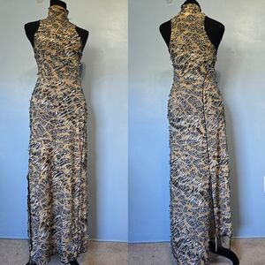 Evo Vorro Animal Print Mock Neck Maxi Dress Size M Tan